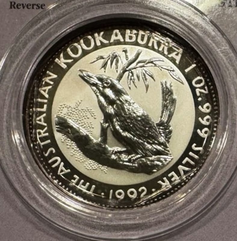1992 Australian Silver Kookaburra 1 oz Littleton  - Image 1