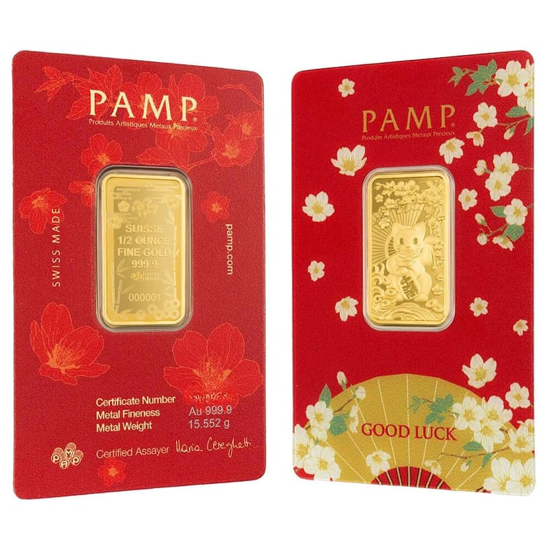 1/2 oz Gold Bar PAMP Suisse .999 Good Luck Maneki  - Image 2