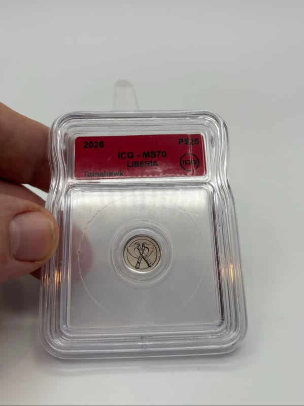 2026 Liberia 1/500oz .999 Platinum Viking Axe ICG - Image 1