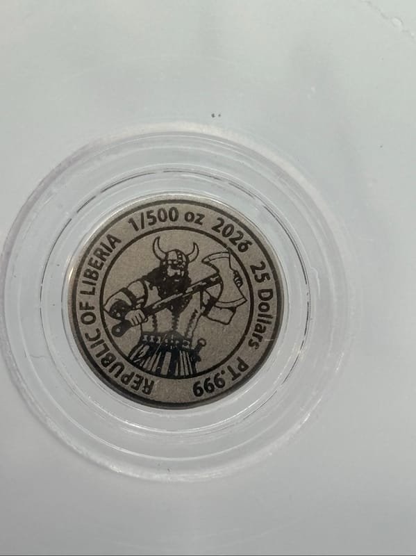 2026 Liberia 1/500oz .999 Platinum Viking Axe ICG - Image 4