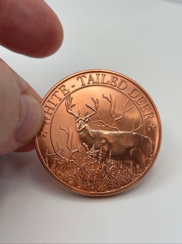 1oz AVDP Copper Round White Tail Deer & Rifle - Image 1
