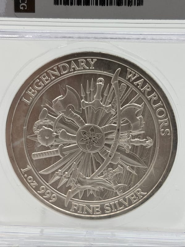 1oz .999 Ag Legendary Warriors Spartacus ICG MS70 - Image 2