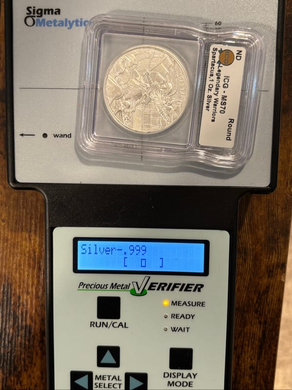 1oz .999 Ag Legendary Warriors Spartacus ICG MS70 - Image 3