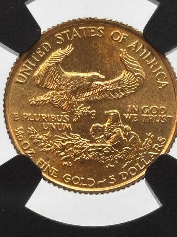 1990 G$5 American Gold Eagle 1/10 oz Gold NGC MS69 - Image 3