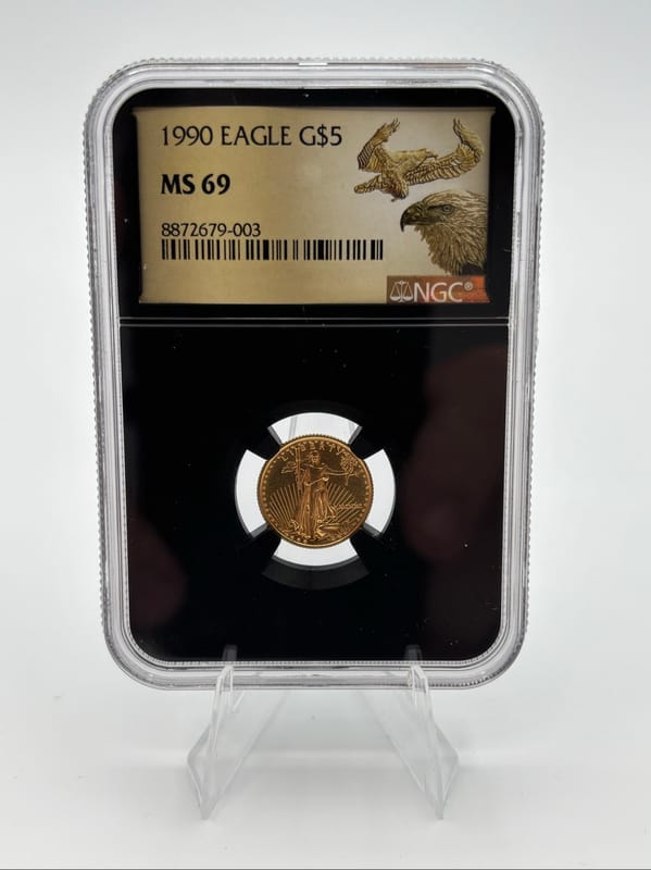 1990 G$5 American Gold Eagle 1/10 oz Gold NGC MS69 - Image 4
