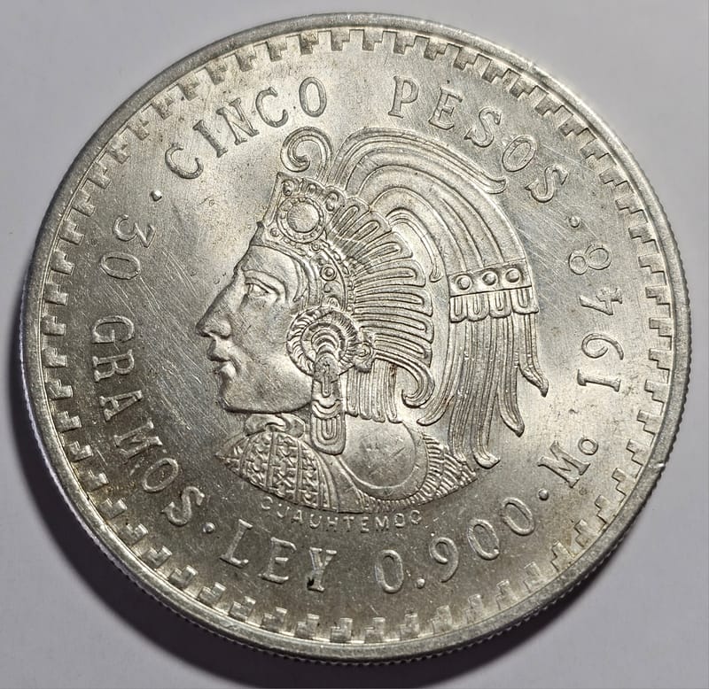 1948 Mexico 5 Pesos - 90% Silver - 30 grams - Image 1