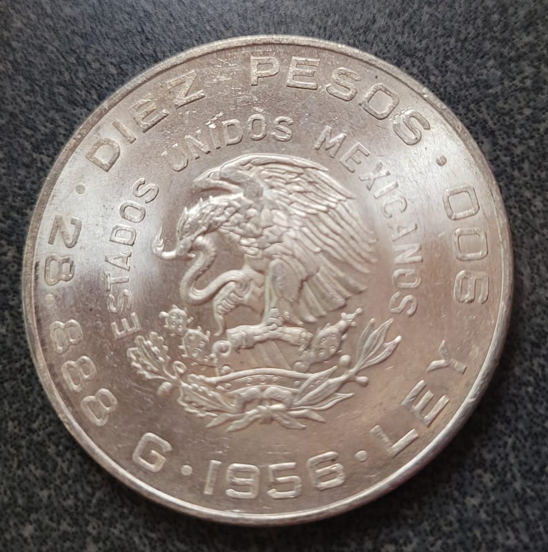 1956 Mexico Diez Pesos, Hidalgo Grande - Image 1