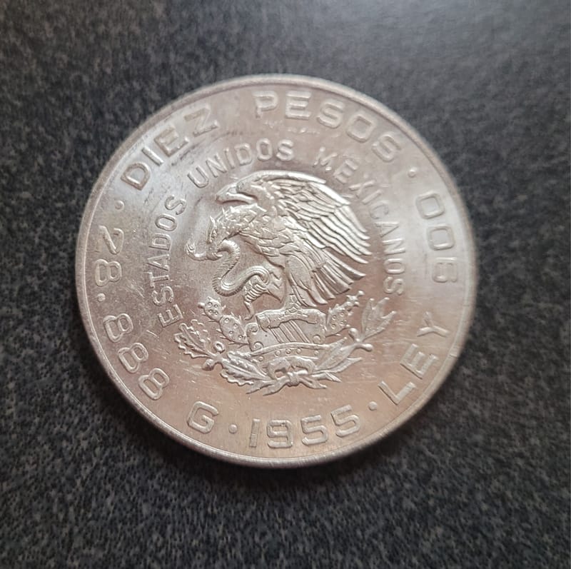 1955 Mexico Diez Pesos, Hidalgo Grande - Image 1