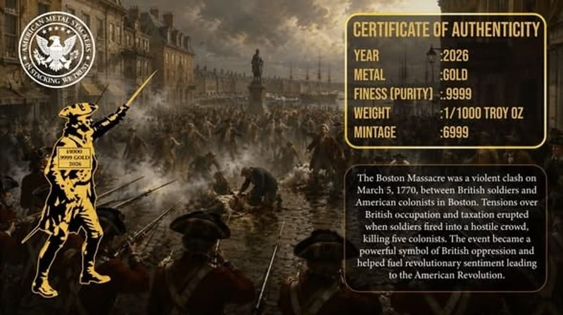 COMING! 2026 Boston Massacre 1/000 oz Gold .9999 - Image 4