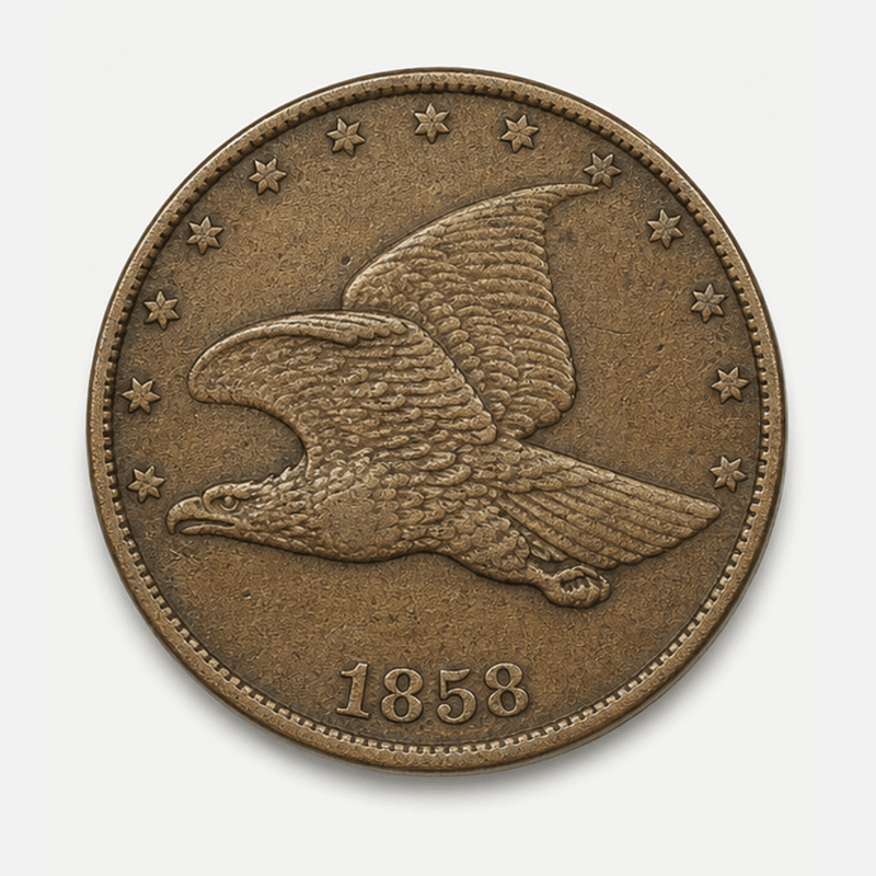 1858 8 Over 7 Overdate Flying Eagle Cent obverse