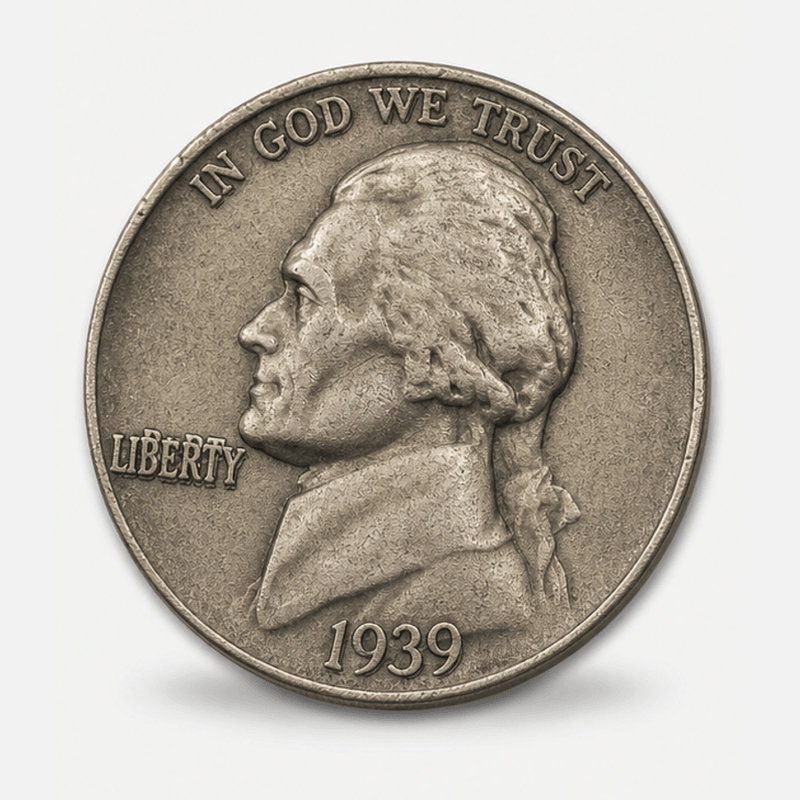 1939 Doubled Die Reverse Jefferson Nickel obverse