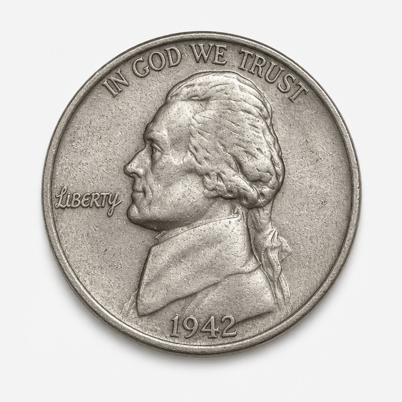 1942-P Wartime silver alloy Jefferson Nickel obverse