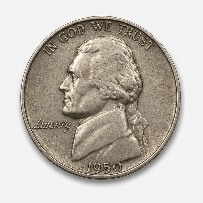 1950-D Jefferson Nickel obverse