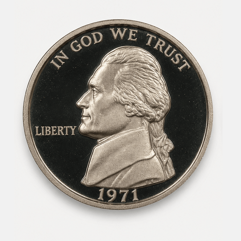 1971 No S Proof Jefferson Nickel obverse