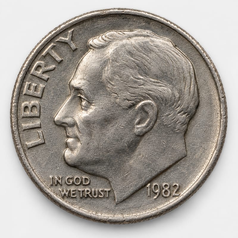 1982 No Mint Mark Roosevelt Dime obverse