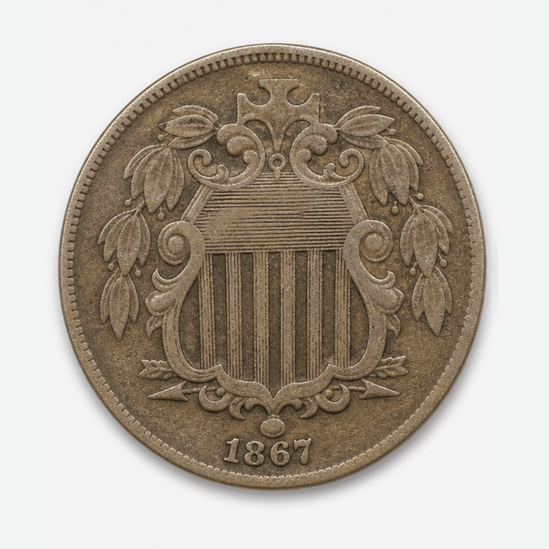 1867 Without Rays Shield Nickel obverse