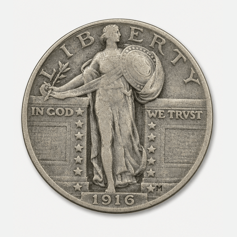 1916 Type 1 Standing Liberty Quarter obverse