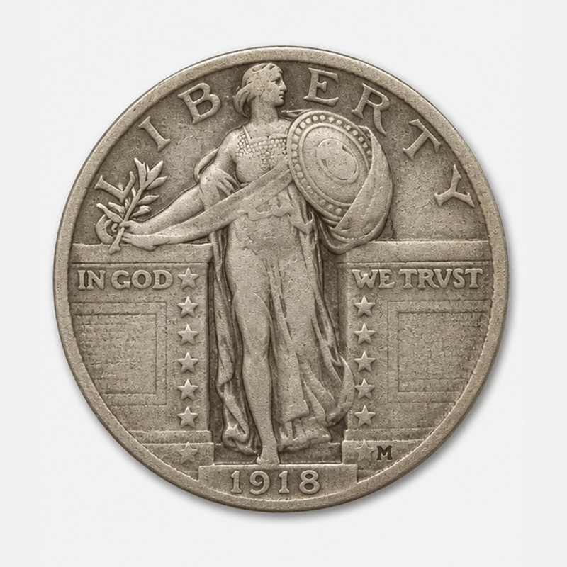1918-S 8 Over 7 Overdate Standing Liberty Quarter obverse