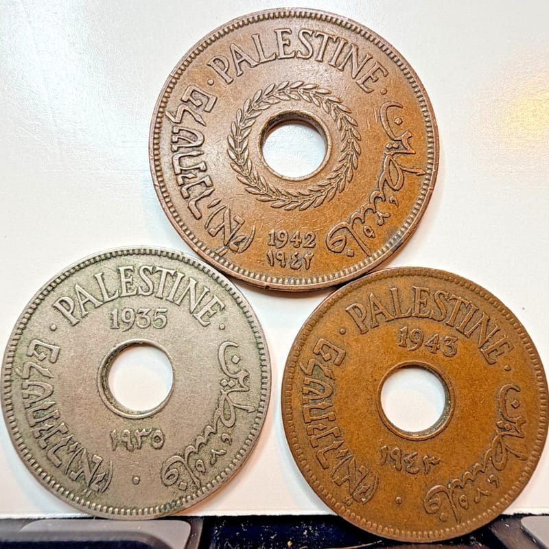 Lot Of Palestine 1935 10 Mils, 1942 20 Mils, 1943 10 Mils 3 Coin Group Scarce!