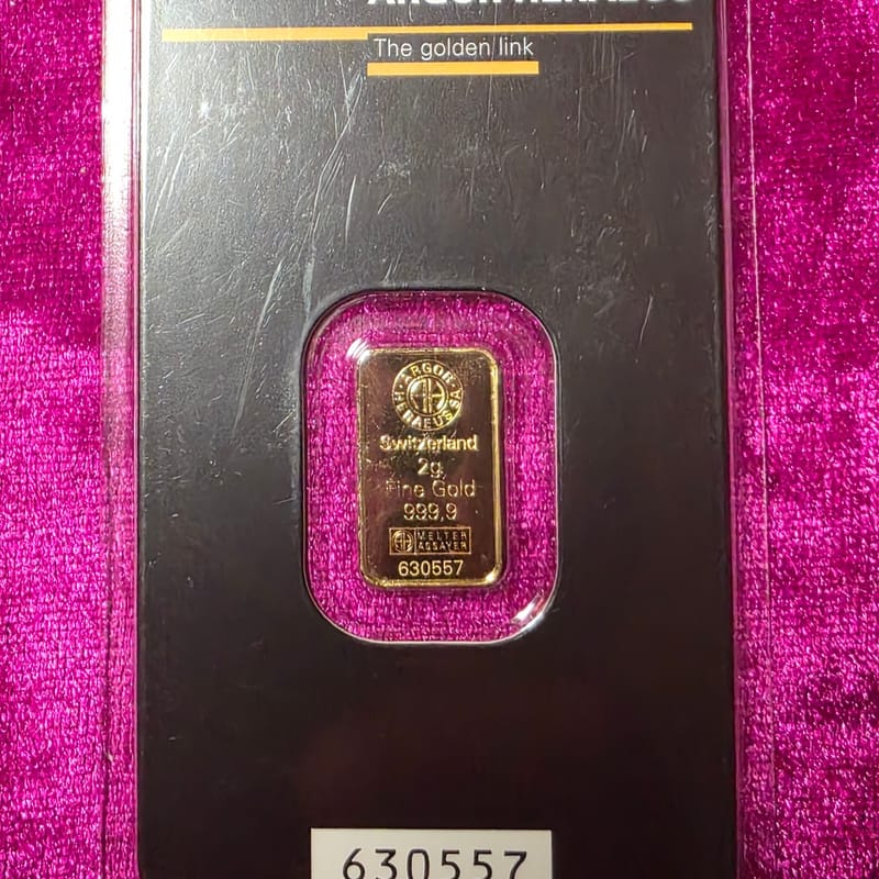 Argor-heraeus 2g ..9999 Gold bar in assayy