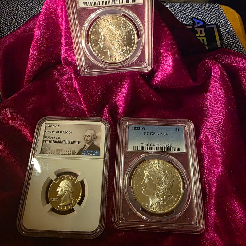 3 US Silver coins. MS64/MS65 MORGAN,GEM PROOF 25C