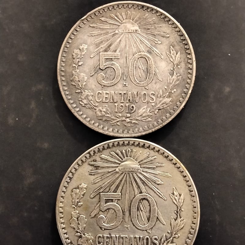 Silver Transitional Set 1919 Mexico 50 Centavos