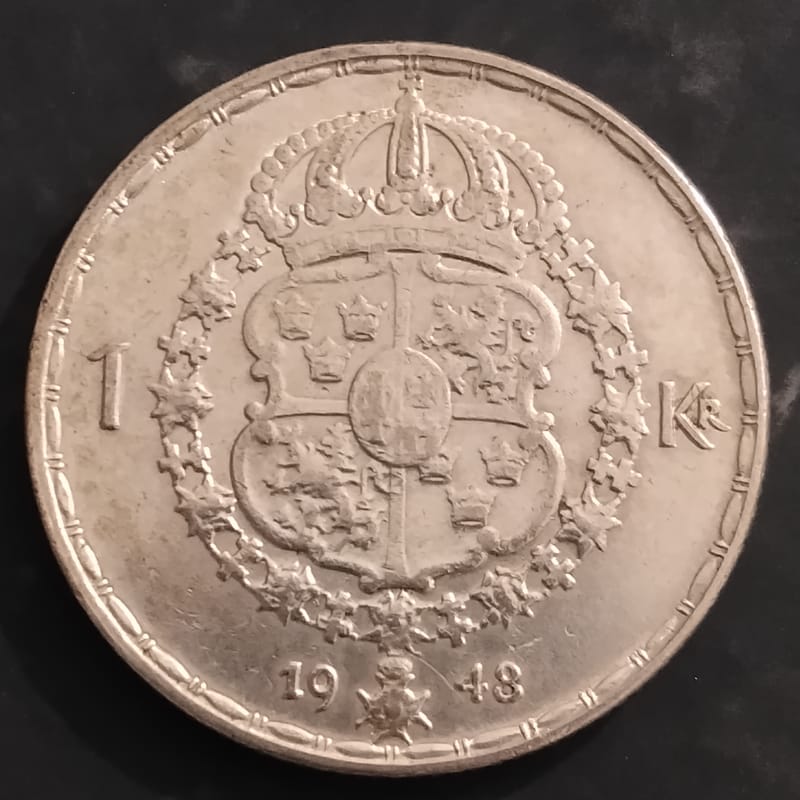 Silver Sweden 1948 1 Krona Crowned Arms