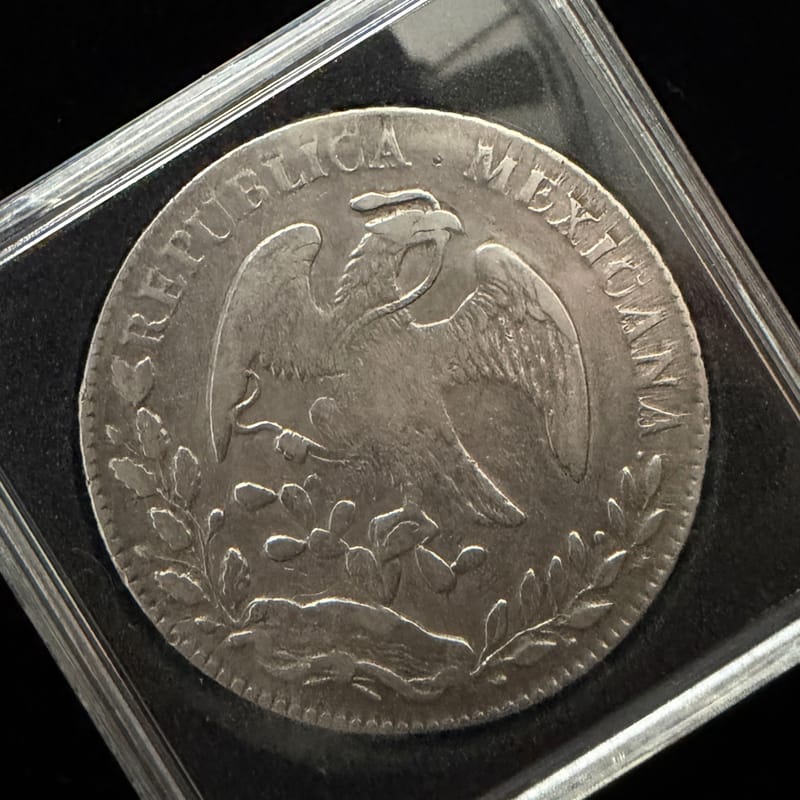 1869 Mexico 8 Reales Cap & Rays .903 Silver