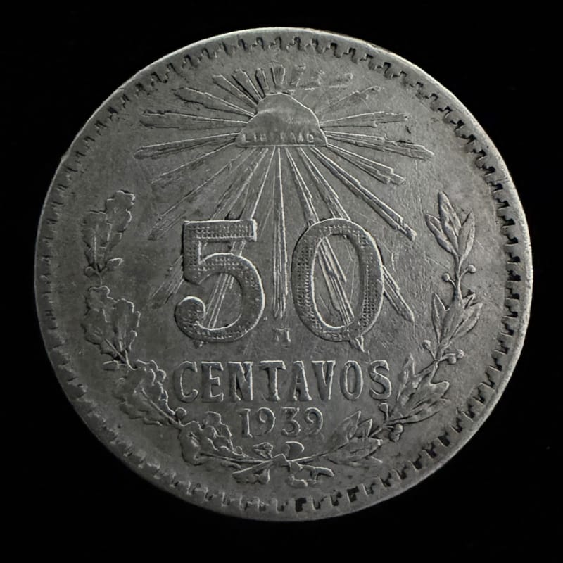 1939 Mexico 50 Centavos .720 Silver Coin
