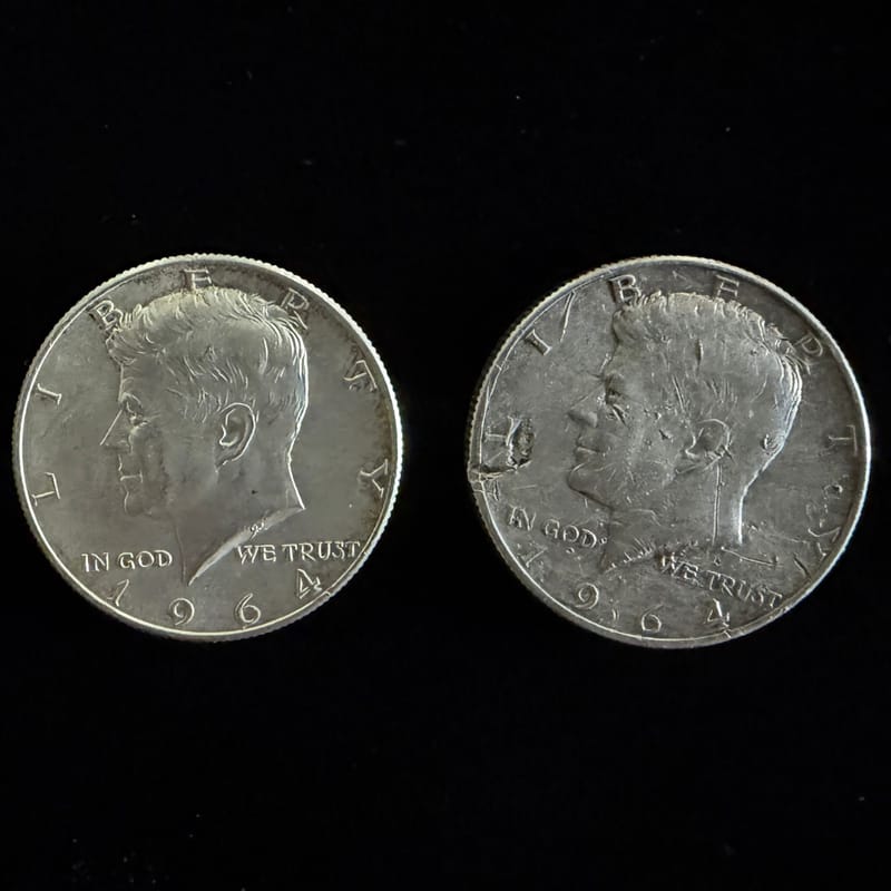 1964 Kennedy Half Dollars 2 Coin Lot 90% Silver