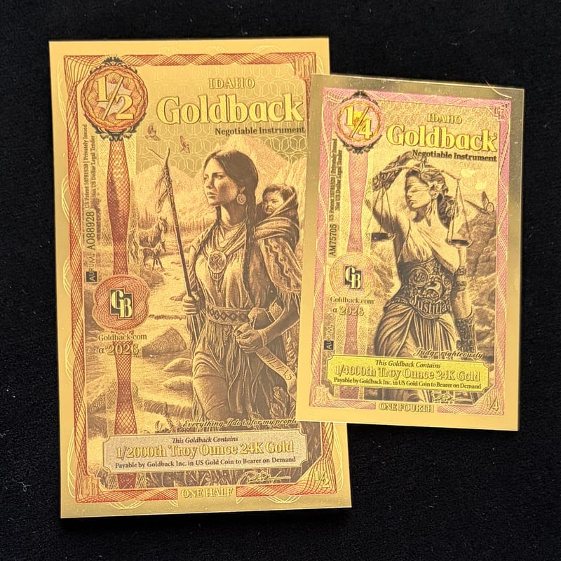 2026 Idaho 1/2 & 1/4 Goldbacks 24K Gold Alpha