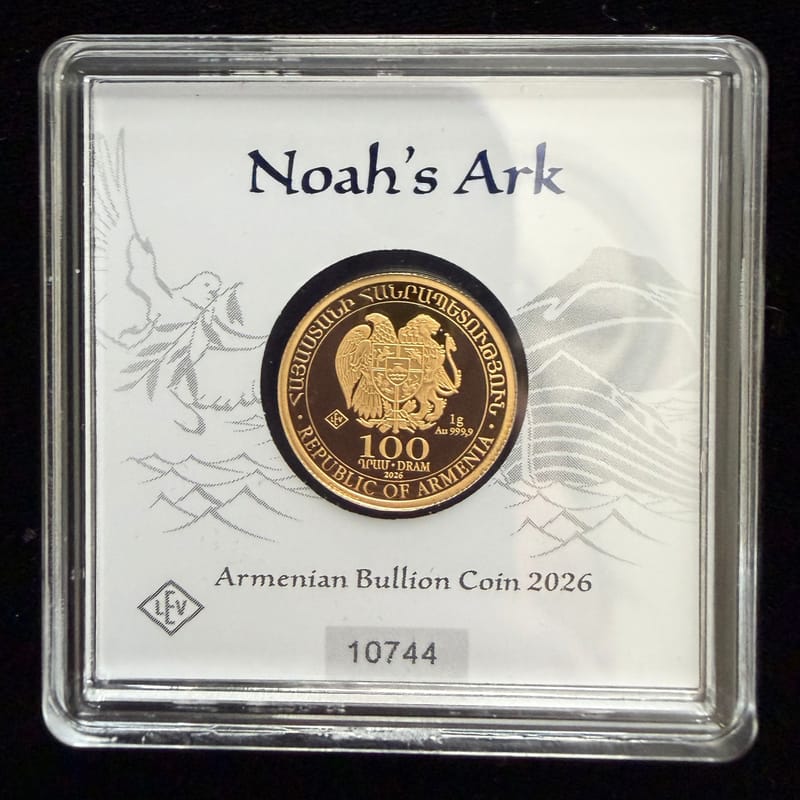 2026 Noah’s Ark 1g .9999 Gold 100 Dram Coin