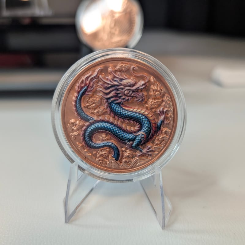Colorized Dragon & American Flag Copper Round 1oz