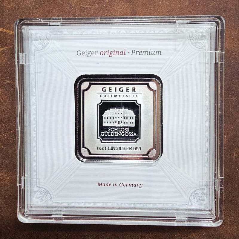 Toned 1 oz Silver Geiger Bar in Assay