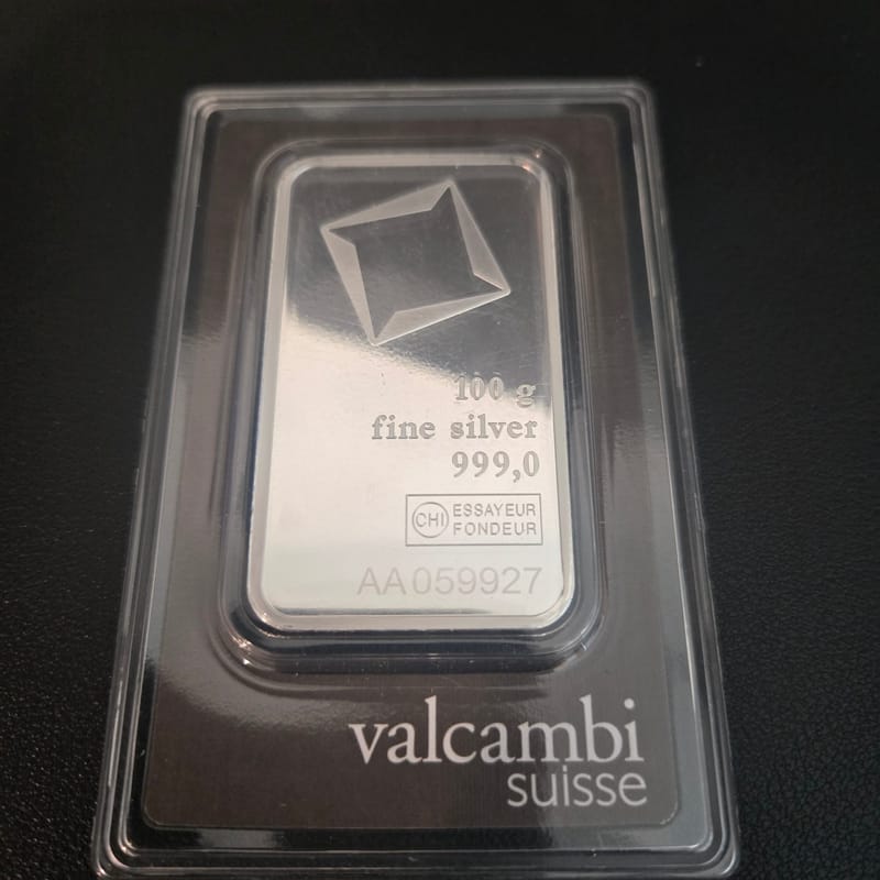 100 Gram Valcambi Suisse .999 Fine Silver Bar