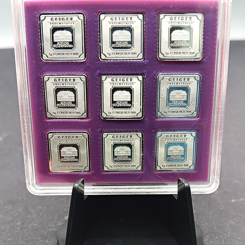 9x 1-Gram Geiger Silver .999 Bars in Case