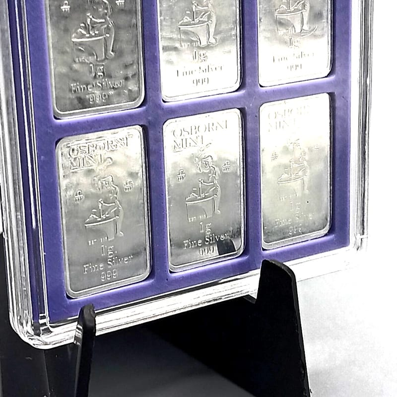 6x 1 gram Osborne Mint Silver Bars in Case select 