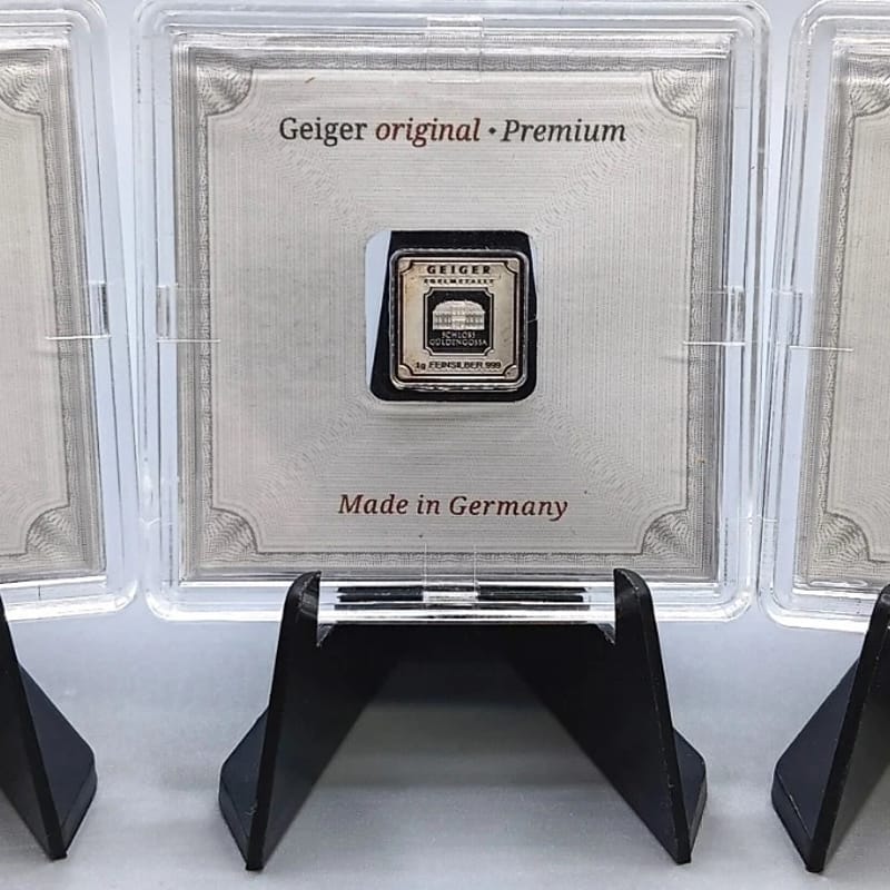 Geiger Premium Silver Bar In Assay 2x 5gram & 1g