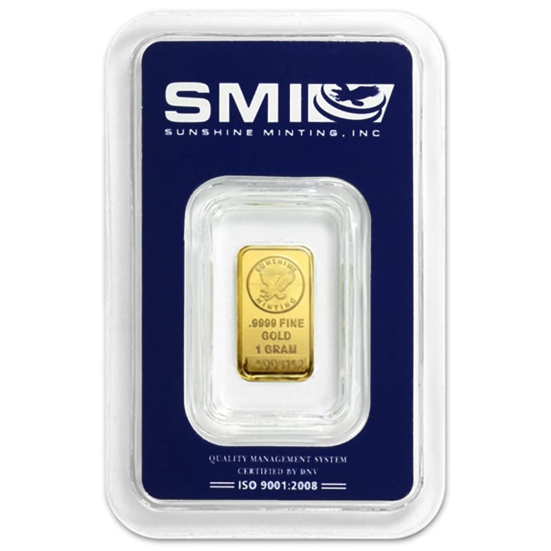 1 Gram Sunshine Mint .9999 Fine Gold Bar In Assay 