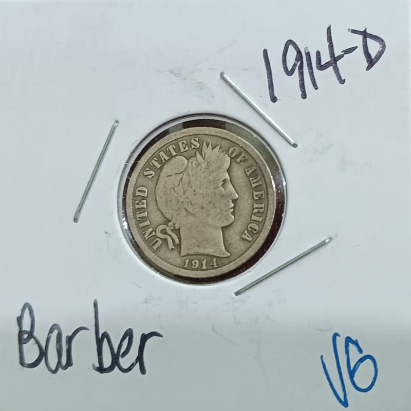 1914-D Barber Dime 90% Silver US Coin VG