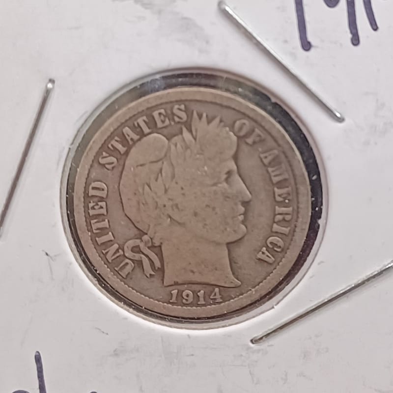 1914-D Barber Dime 90% Silver Historic US Coin VG