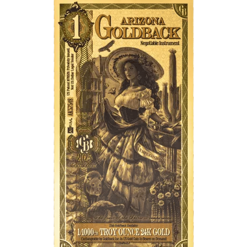Arizona 1 Goldback Alpha 1/1000 Oz Fine Gold .999 