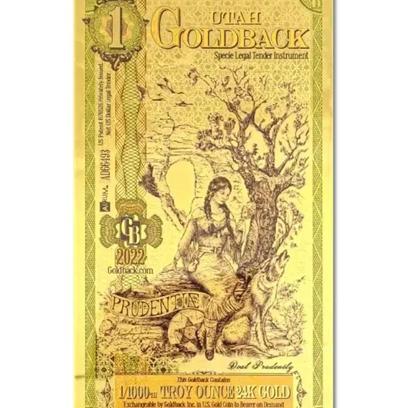 1 UTAH GOLDBACK AURUM 24KT GOLD NOTE 1/1000TH OZ .999 FINE BU RANDOM YEAR