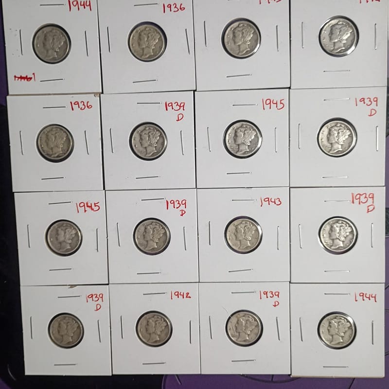 Lot of 16 90% Silver Mercury Dimes