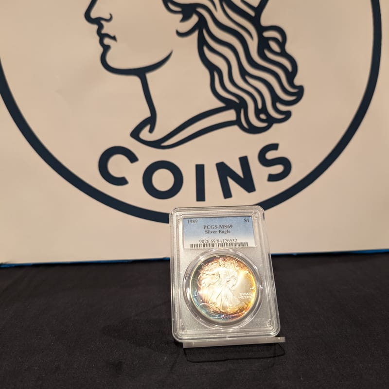 1989 Silver Eagle MS69PCGS Monster Crescent Toner!