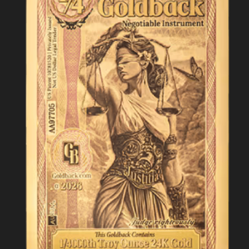 Idaho 1/4 Goldback 1/4000oz Gold Note ~ Lot of 1