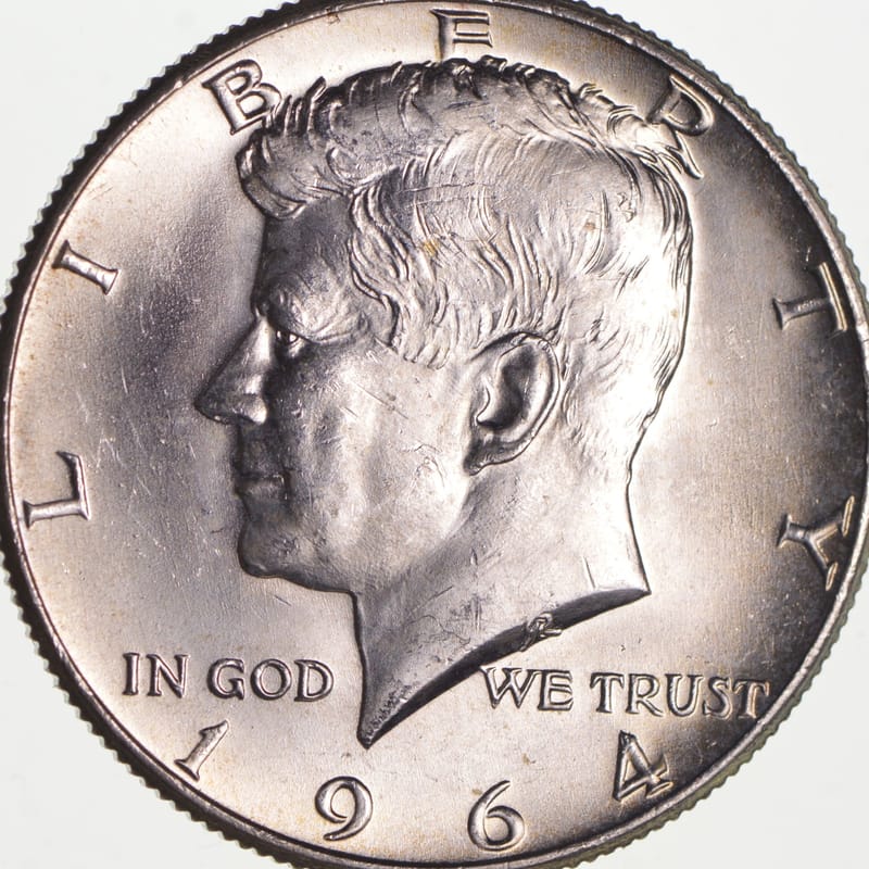 Near Melt 90% Silver 64 Kennedy Half Dollar AU/BU
