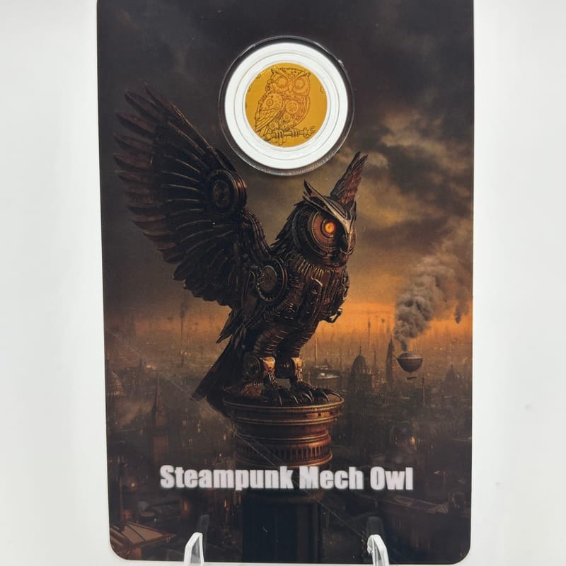 Steampunk Owl 1/1000oz .9999 Gold in Assay