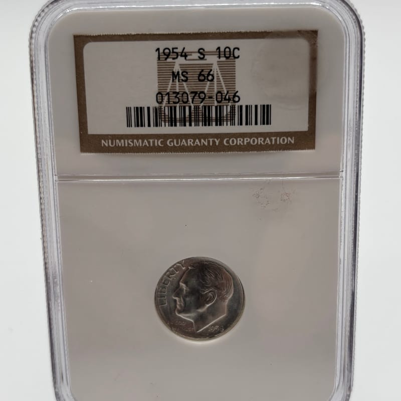 1954 S Roosevelt 90% Silver Dime NGC MS 66