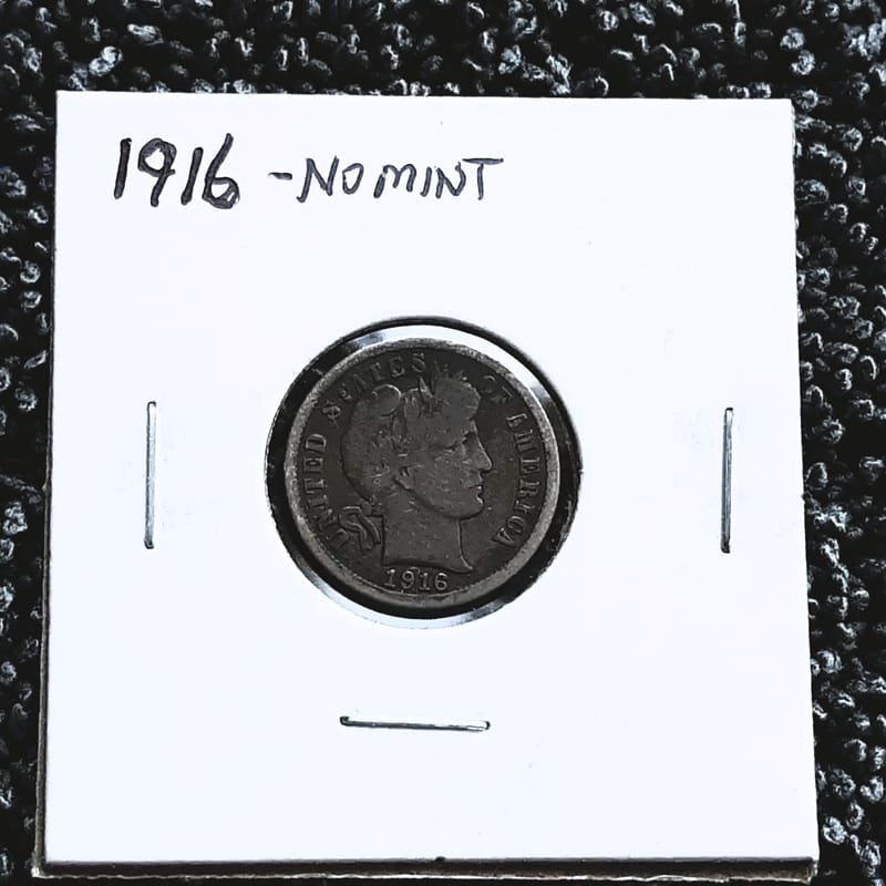 1916 Barber Dime - No Mint Mark (P)